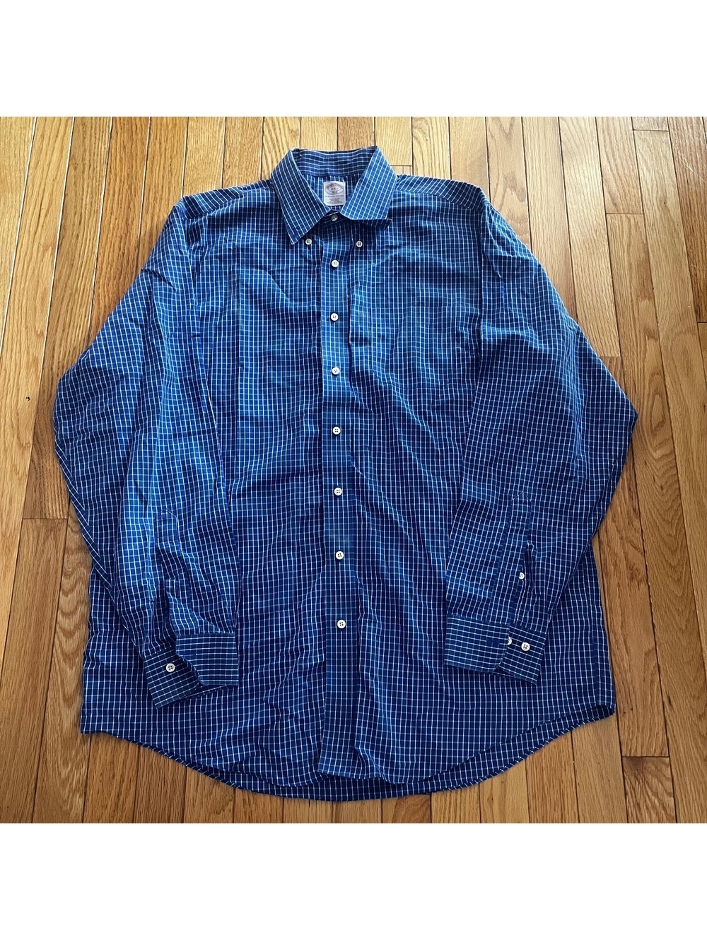 Brooks Brothers Men's Blue Checkered Button-Down Dress Shirt Size 17 Regular Fit